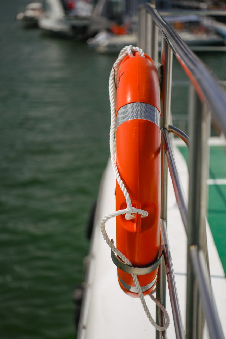 life buoy on vessel railing