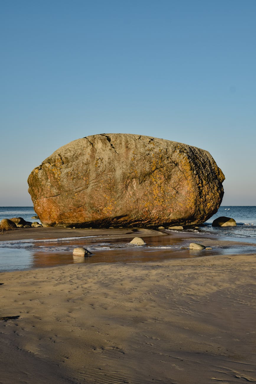 brown big rock on the seashore